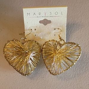 Marisol Gold-tone Heart Wire-Thread Dangle Earrings